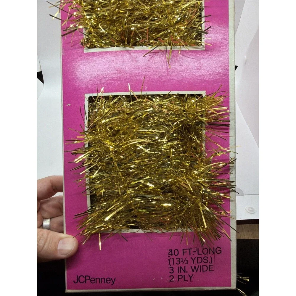 Vintage MCM JCPenney Gold Tinsel Garland Christmas Decoration 40 Feet Long